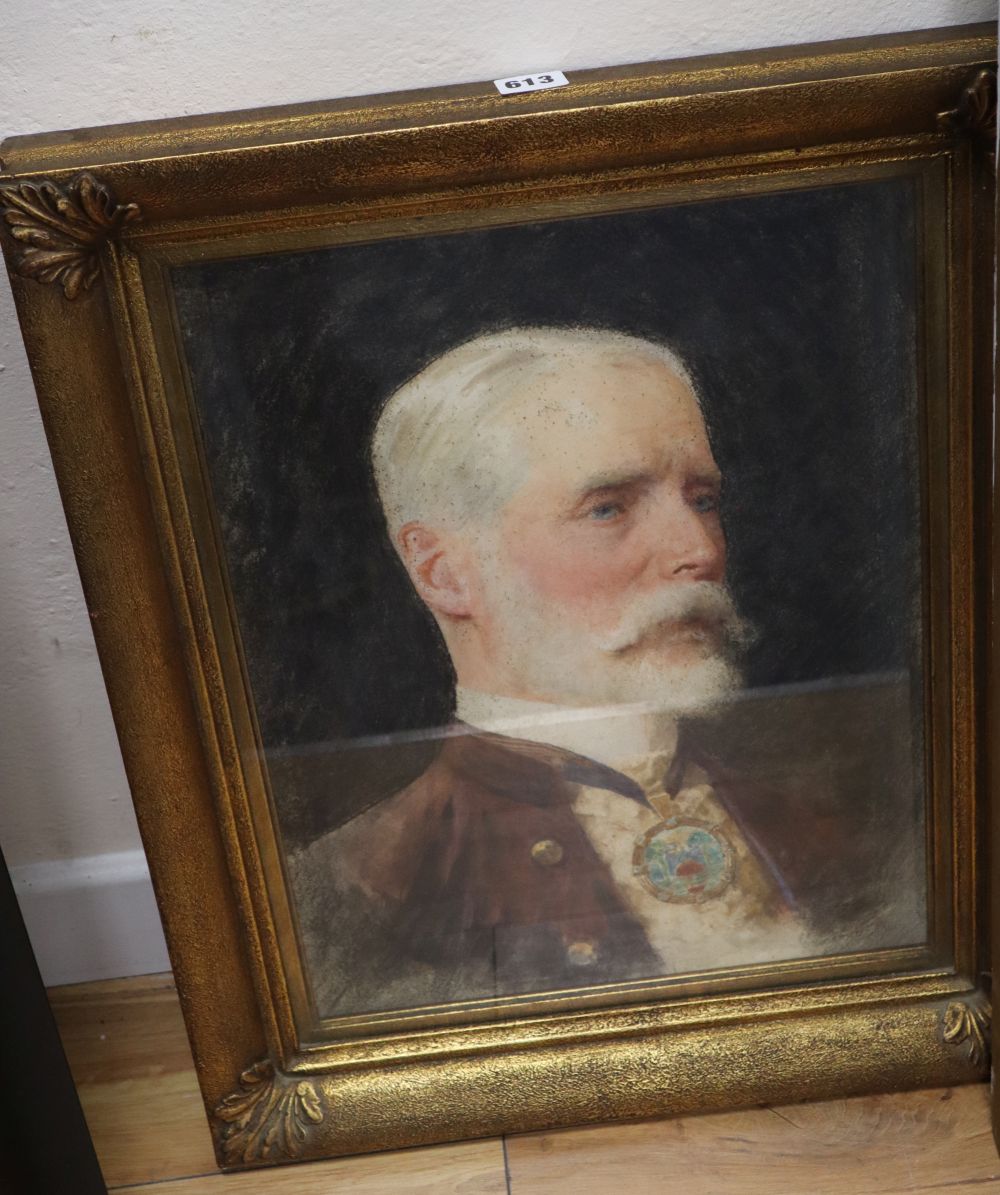 John Charles Dollman (1851-1934), watercolour and charcoal, Unfinished portrait of the late Sir Ernest Waterlow, signed, 46 x 34.5cm